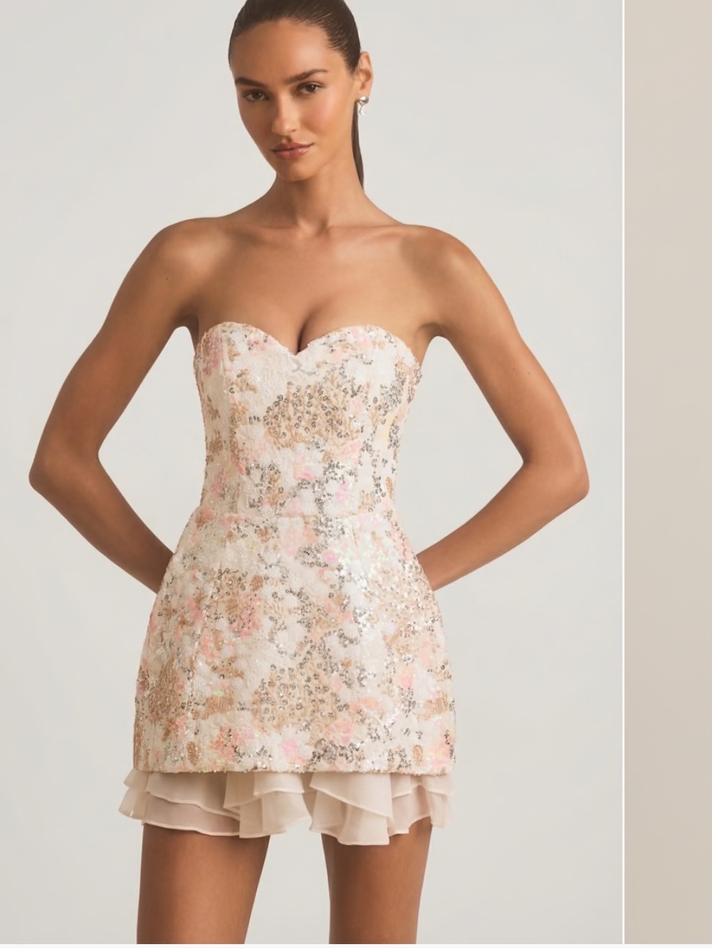 Oh Polly Embellished Strapless Corset Mini Dress in White/Ivory